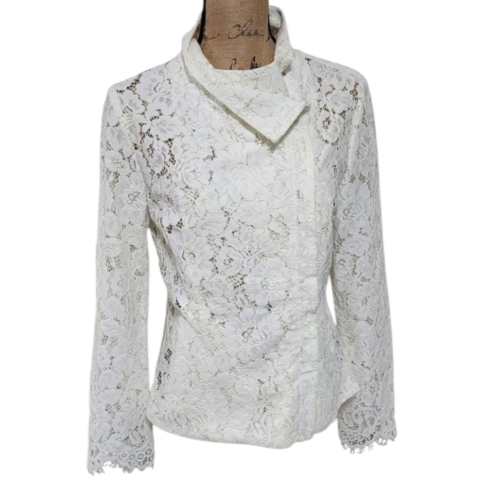 Luba by Hannah Payne Academia‎ white lace structured jacket pleated back size 6